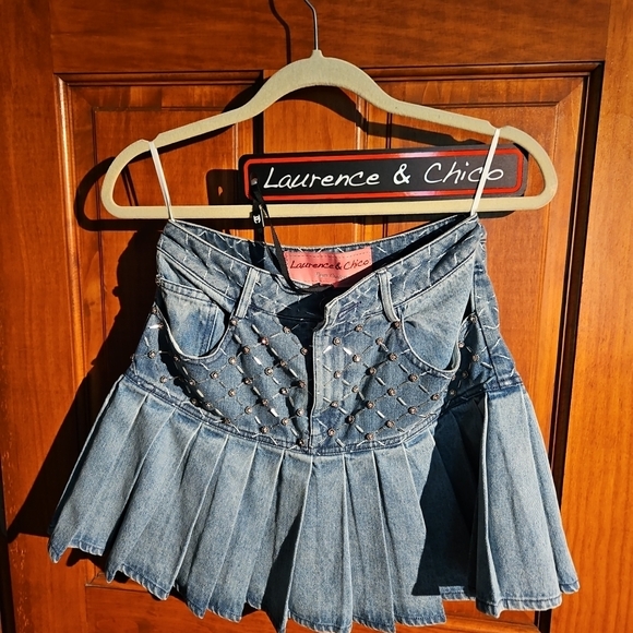 Laurence & Chico Studded Denim Mini Skirt - Picture 1 of 7